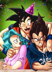 Goku , Bulma et Vegeta vous souhaite une bonne nouvelle année 2022 bonheur voeux famille santé humour troll dbz